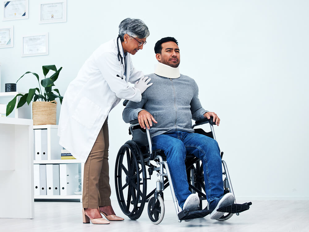 Hospital Injury Doctor With Man Wheelchair